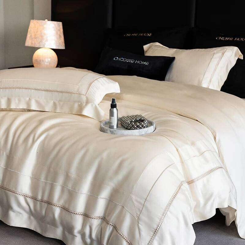 1000TC Egyptian Cotton Light Champagne Luxury Embroidery Bedding Duvet Cover Set Bed Sheet/Fitted Sheet Pillowcases 4Pcs Y260124-image-1093056982