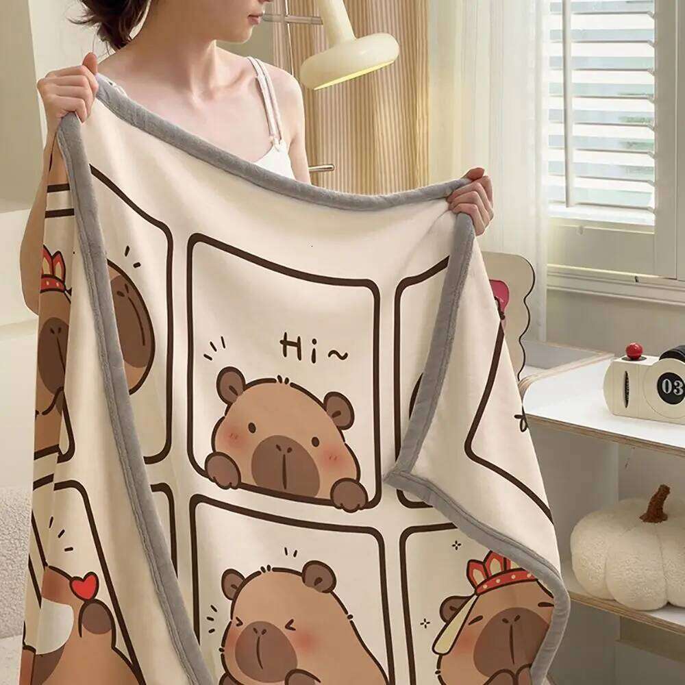 1Pcs New 120x200cm 150x200cm Thin Cute Capybara Soft Throw Flannel Warm Napping Blanket Bedroom Living Room H260124-image-1093094588