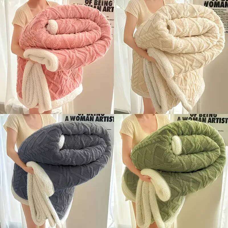 1pc Jacquard Sherpa Weighted 8lbs Adults- Soft, Warm, and Thickened Calm Blanket for Cozy Soft H260124-image-1093094164