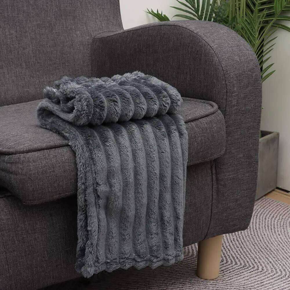 New Double Sided Blanket Warm Skin-Friendly Conditioning Quilt Solid Color Ultra Soft Plush Striped Blankets H260124-image-1093094385