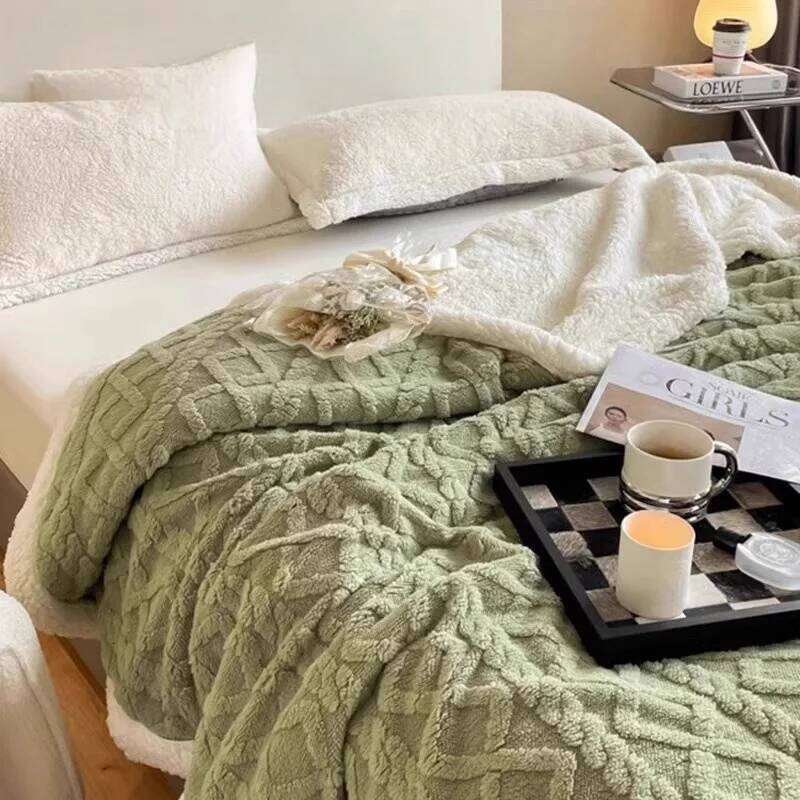 RAKKSAB Version Lamb Bedroom Living Room Study Thickened Silk Fleece LambFleece Doublesided Blanket Available H260124-image-1093094512