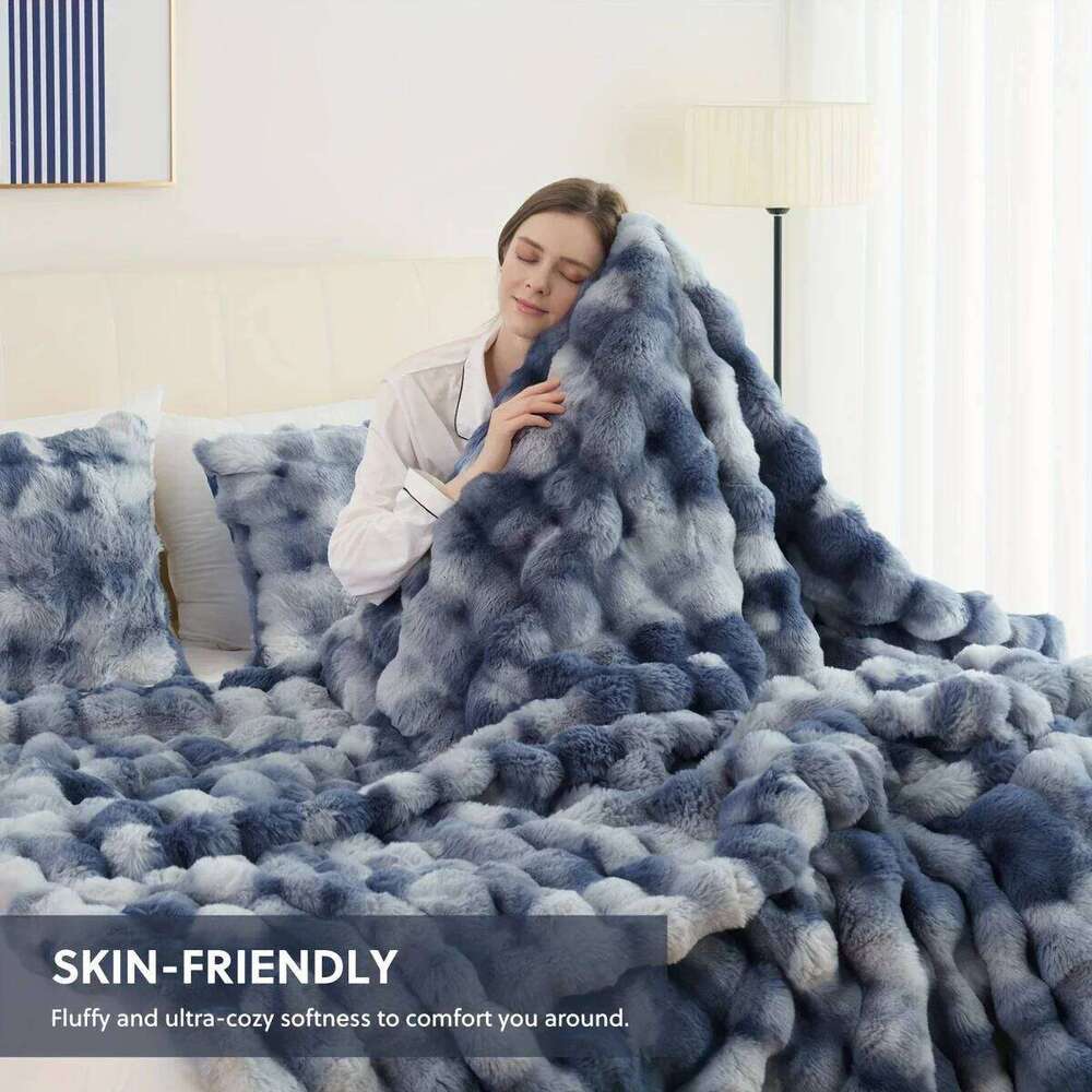 1 PC Faux Rabbit Fur ,Luxury Soft, Warm Bubble Blanket, | Cozy Throw for Bedroom, Guest Room, Living Room,4lb H260124-image-1093093931