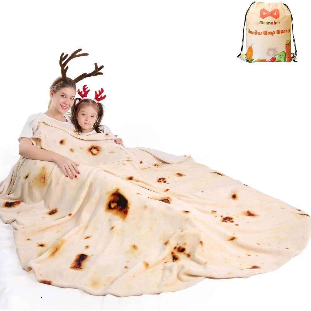 Mermaker 71" Tortilla Burrito Blanket Soft Flannel Taco Throw Adults Kids, Funny Food Gift for Women Men Teens, Yellow H260124-image-1093094440