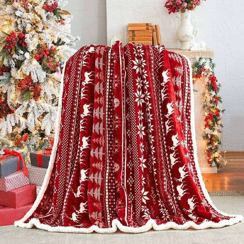 Red Blankets Holiday Throw Blanket for Couch Bed Soft Christmas Fleece Thick Winter Warm Cozy Flannel Home Decorations H260124-image-1093094727