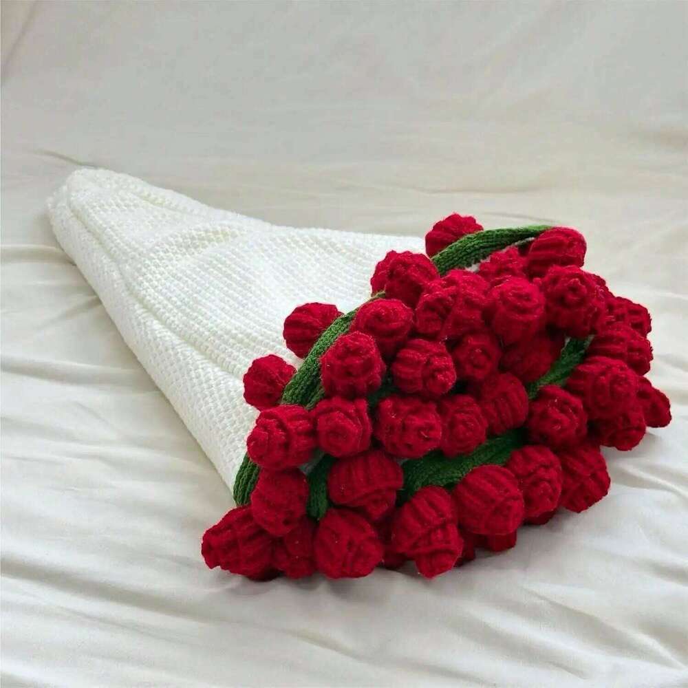 Crochet Rose Bouquet Blanket 24-43": Soft, Lightweight, Romantic Gift for Birthday/Wedding/Home Decor H260124-image-1093093862