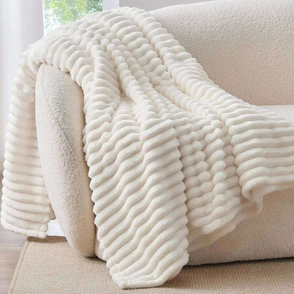 ROSEKIND 3 Size Bed, 300GSM Soft & Warm Fleece Blanket, Decorative and Giftable Striped Blankets for Adult H260124-image-1093093819