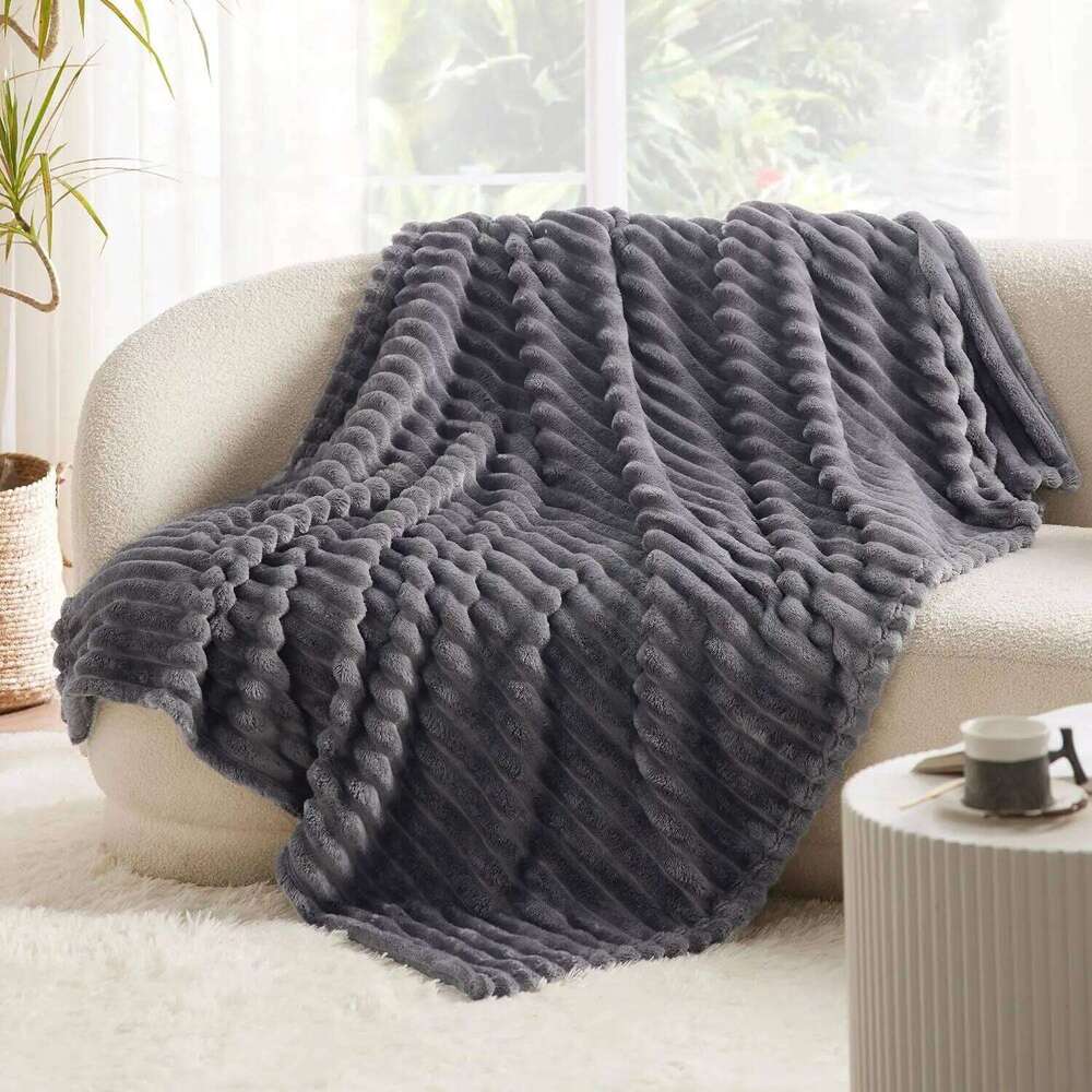 ROSEKIND 3 Size for Bed, 302GSM Soft & Warm Fleece Blanket Decorative and Giftable 3D Striped Fluffy Throw Blankets H260124-image-1093093714