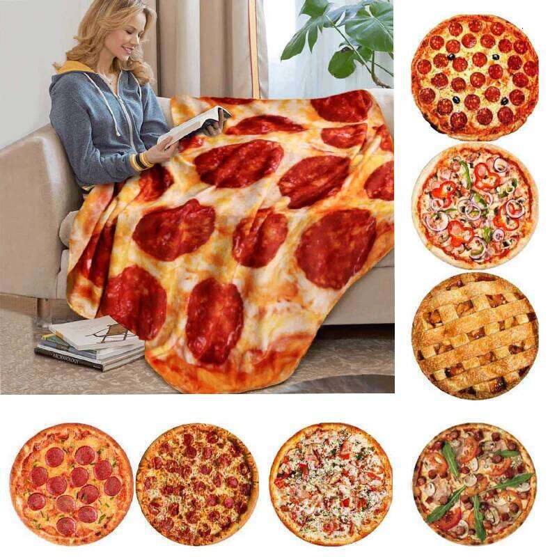 Soft and Warm Cozy Flannel Tortilla Pizza Blanket, Round Shape Wool Sofa Plaid Plush Bedspread Sheet, Winter Throw Blankets H260124-image-1093094267