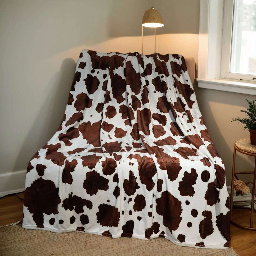 Cow Print Fleece Blanket 6080, Soft Plush Throw Couch or Bed, Black & White Farm Decor Gift for Women H260124-image-1093094479