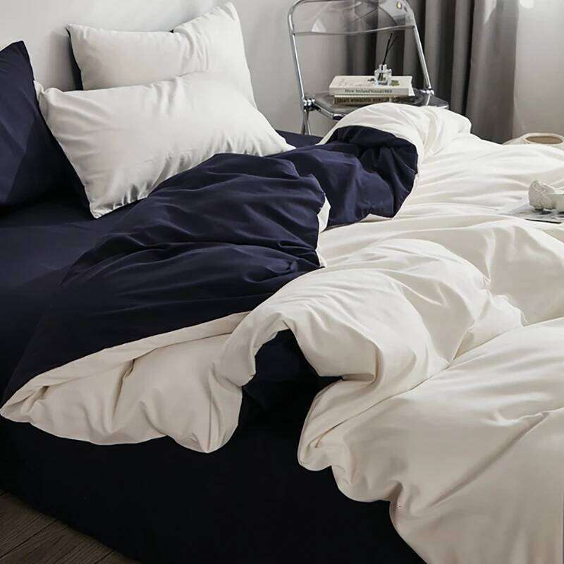 2025 new solid color matching grinding four-piece spring and summer non-pure cotton quilt cover bed sheet 3-piece set Y260124-image-1093055277