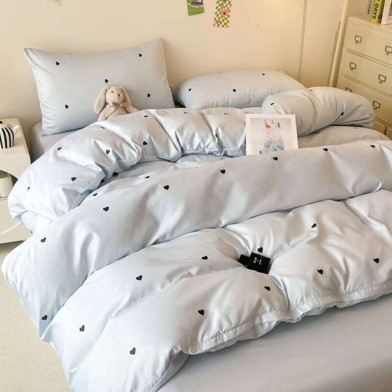 3pcs Blue Duvet cover set 1*Duvet Cover + 2*Pillowcase, Without Core, Heart print Bedding Set, Soft Comfortable Y260124-image-1093061123