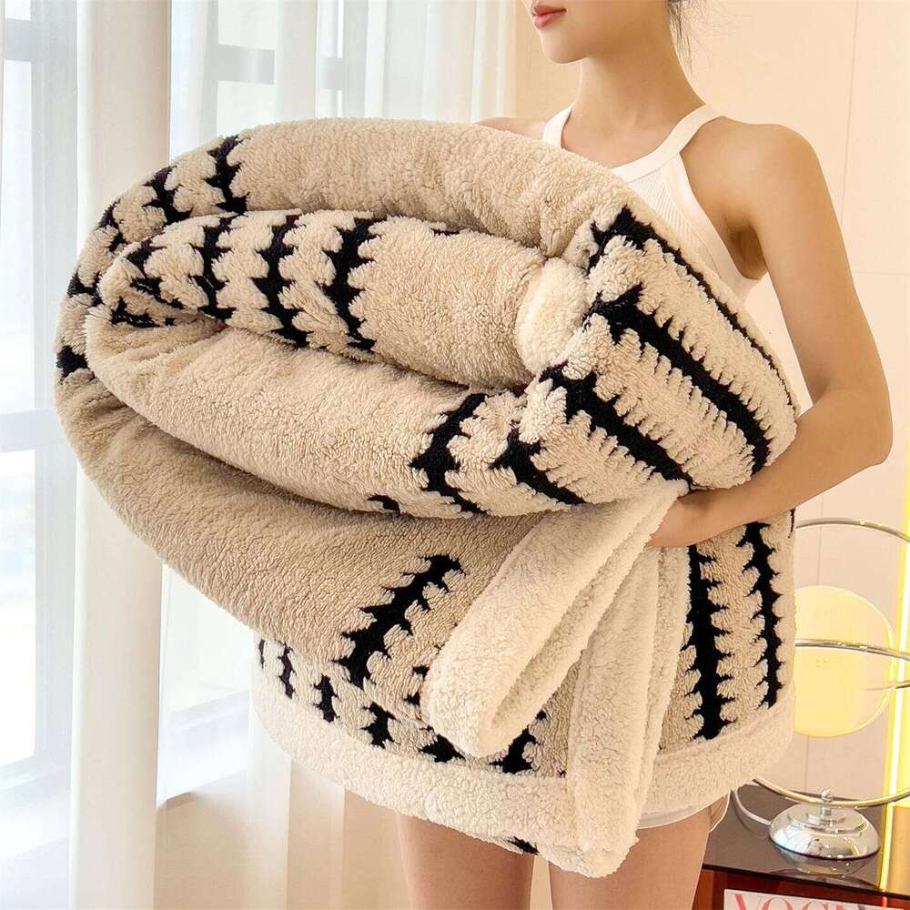 Fluffy Soft Plush Winter Warm Thick Fleece with Geometric Striped Design Throws Blanket for Sofa Bed Bedroom H260124-image-1093094233