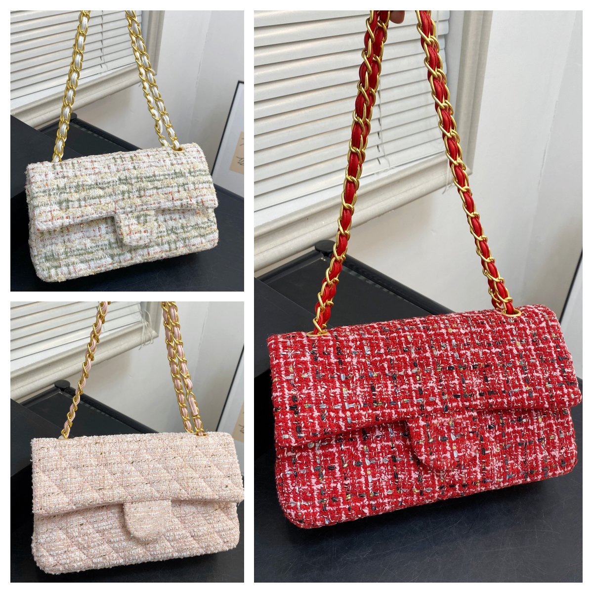 Designer Tweed flap bag Shoulder bag for women Korean Style Trendy All-Match Crossbody Handbag Luxury tweed purse CF Chain bag Designer double flap