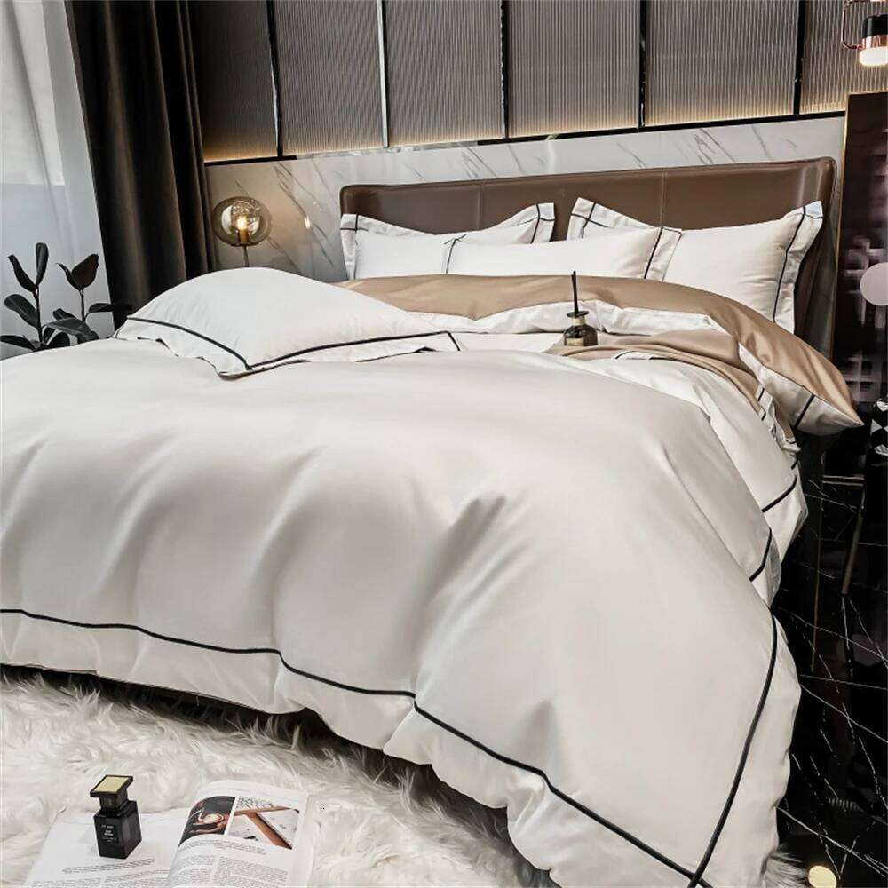 Simple plain comforter spring autumn winter long staple four piece set cotton bed sheet quilt cover housse de couette Y260124-image-1093059533