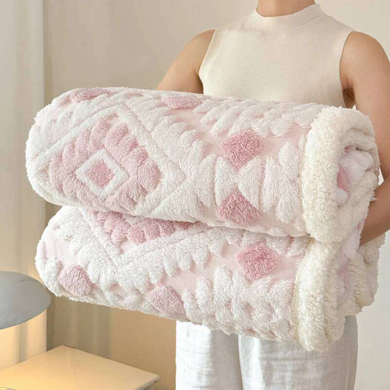 Geometric Patterned Jacquard Fleece Double Layer Thick Warm Taffeta Sofa Throw Autumn Winter Plush Bed Blanket H260124-image-1093094252