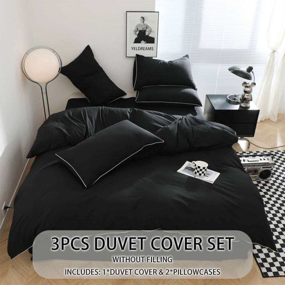 3pcs Bedding Sets Black Soft Breathable Duvet Cover Pillowcases 4-Season Universal Machine Washable for Home Y260124-image-1093059949