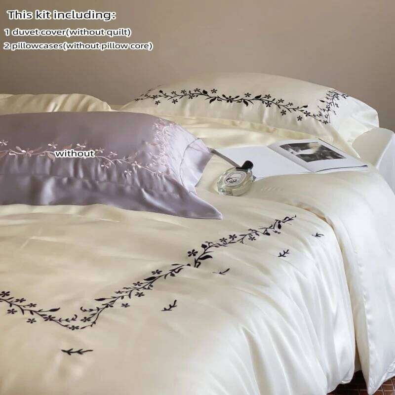 3pcs Embroidered plants Duvet Set 1*Duvet Cover + 2*Pillowcase, Without Core soft Bedding Set, Soft Comfortable Y260124-image-1093058984