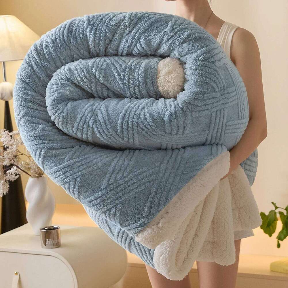 Thickened Warm Coral Fleece Blanket Soft Cozy Striped Pattern Throw for Sofa Bed Autumn Winter Plush Duvets Blankets H260124-image-1093094239