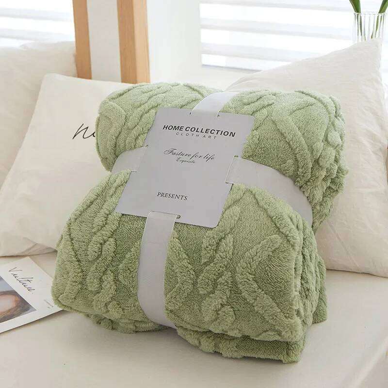 Sage Green Winters Two Sided Thickened Taffu lamb Wool monolayer Simple Warm Flannel for Sofa Blanket Bed cover H260124-image-1093094282