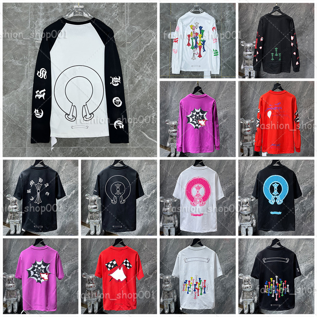 Chrometyhoodie designer mens t shirt designer t shirts Long sleeve graphic letter mesh ventilate print tee hipster fabric women Street colorful h-image-945132431