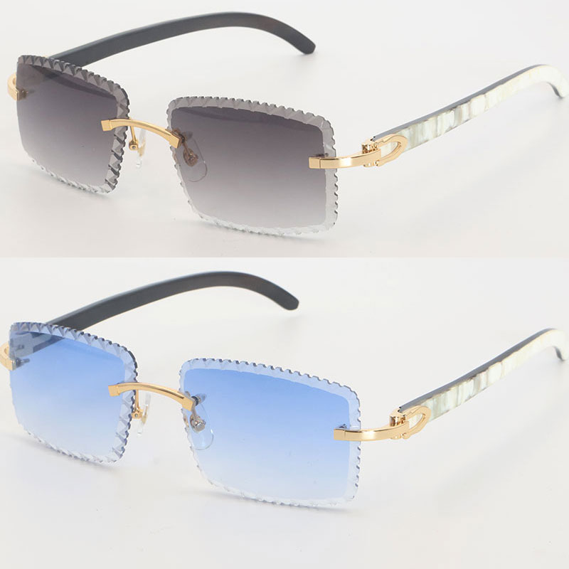 NEW Designer Unisex Rimless Sunglasses: Original Genuine Natural Black & White /Diamond Cut Lens - Oversized Squared Shape for Both Genders Eyewear