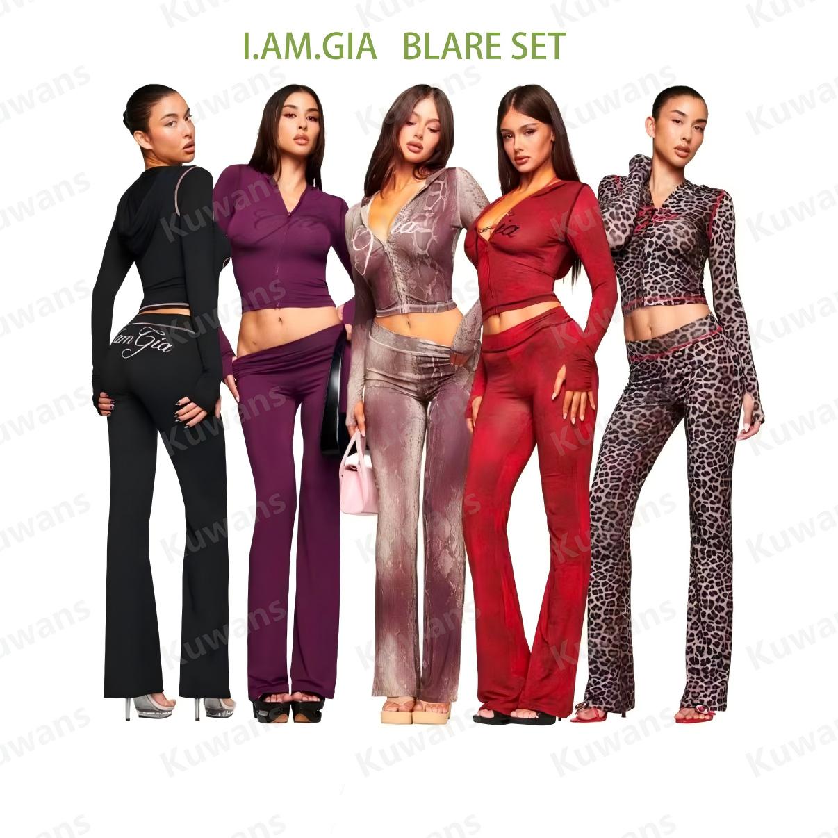 I Am Gia Set Women Iamgia Sets, flared high-waisted workout pants, long-sleeved top, and low-waisted top, suitable for fitness, jogging, and othe-image-1093069160