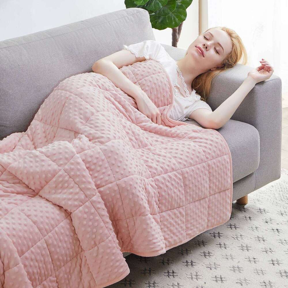 Pink Breathable Soft Minky Throw for All Season Single Double Couple Weighted Haveay Blanket with Glass Beads H260124-image-1093093846