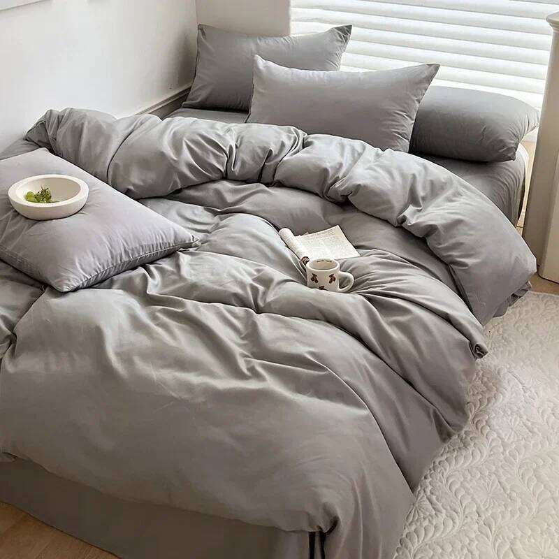 Solid Bed Linen Cotton Bedding Set with Sheet Duvet Cover Pillowcase Single Couple Bedsheet King Queen Double Twin Size Y260124-image-1093057140