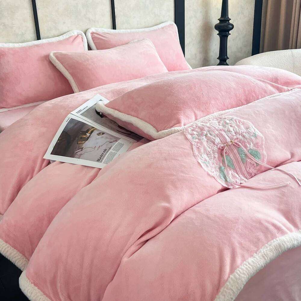 Chinese Embroidery Bedding Thicken Milk Velvet Soft Coral Fleece Winter Warm Four-Piece Set Duvet Cover Pillowcase Bed Sheet Y260124-image-1093148253