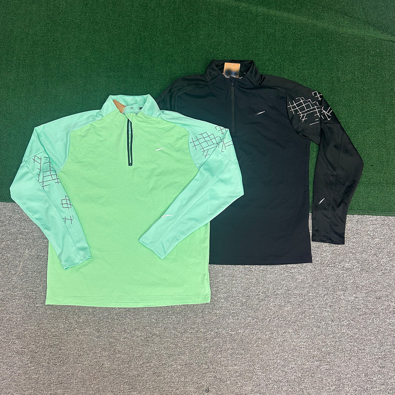Spring and Autumn men T-shirt fashion sports Tshirt half zip stand collar print quick drying tee track and field sports fitness training short sleev