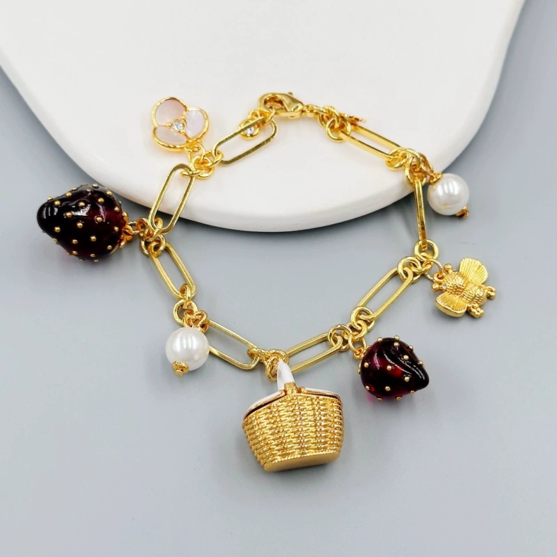 New Designed KS earing sweet necklace pastoral plant-inspired red resin strawberry pearl small basket bee gem bracelet Spring Summer Designer Jewelr