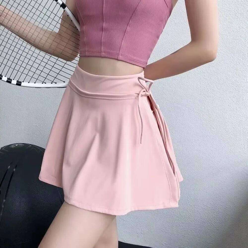 Badminton Tennis High Waist Half-body Quick Drying Sports Side Split Strap Skirt Pants For Outwear C260126-image-1093224332
