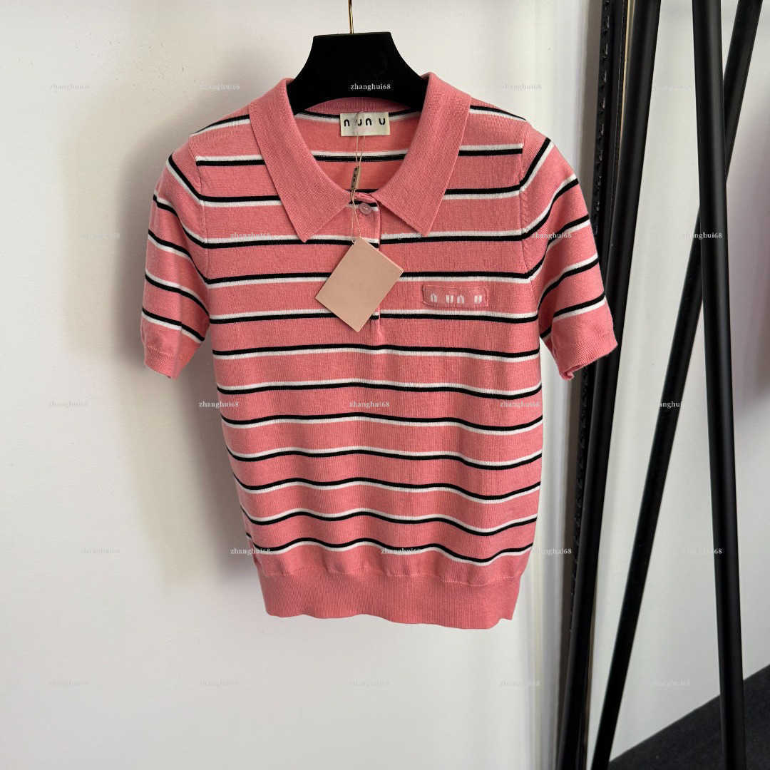Fashion women T-shirt casual girls T tops designer clothes women striped short-sleeve knitted top A690X14N067