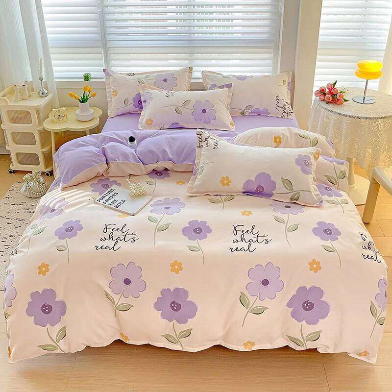 For 4pcs, 100% cotton bedding set, four piece sheet comfort girly fresh style couple bed comforter set Y260124-image-1093146674