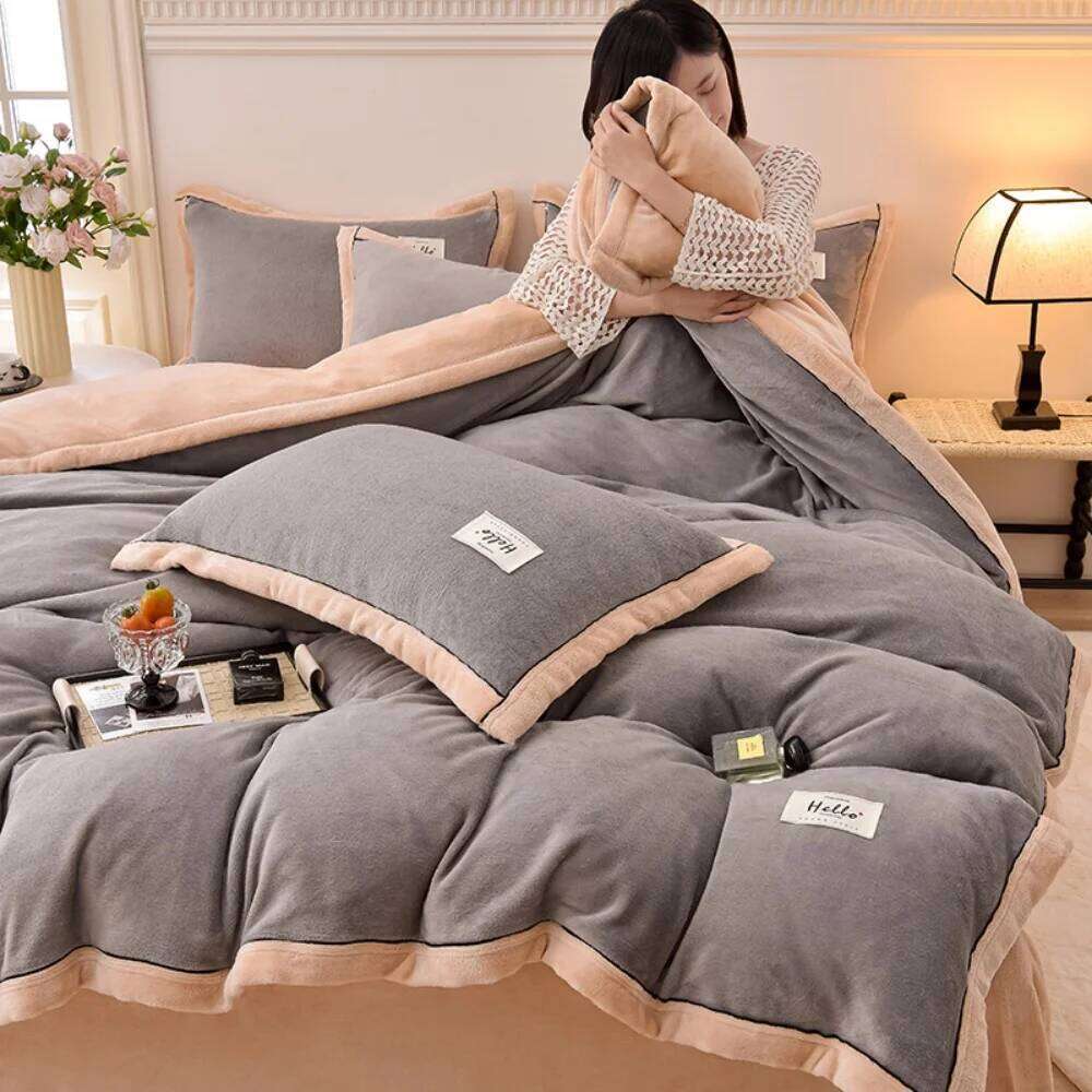 Winter Thickened Milk Velvet Bedding Warm Duvet Bedroom Decor Quilt Cover Bed Sheet Pillowcase Soft Four-Piece Set Y260124-image-1093147758