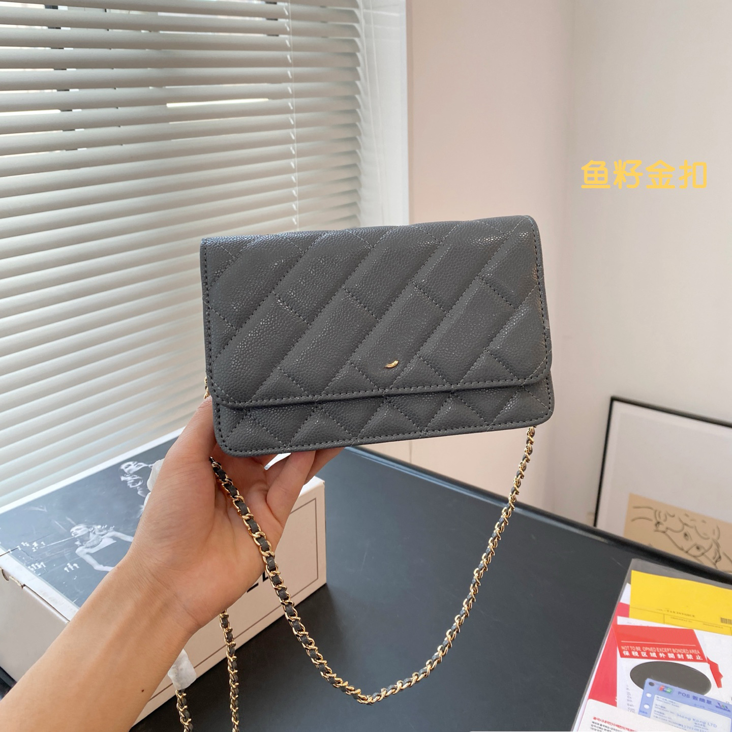 Designer bags for women highest quality handbag gold chain plaid wallet Gold Silver Label double Leather Zipper Hasp Grey Caviar Shoulder Bag Purse