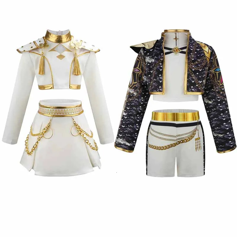 2026 New Kids Rumi Zoey Mira Cosplay Sets Girls Kpop Demon Hunters Costume Children Black Golden Suits Teen Role Playing perfume Outfits cologne 412