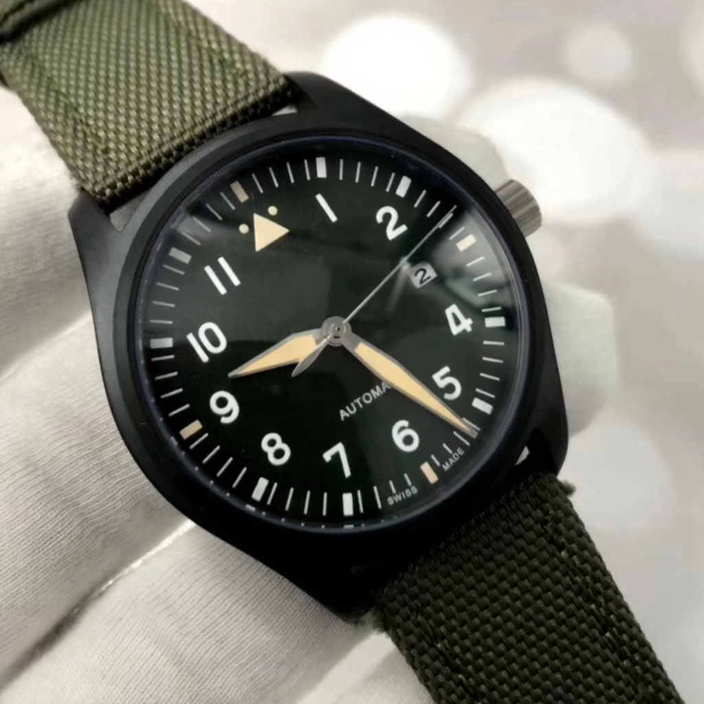 NEW TOP GUN Pilot Mens watches Black PVD steel case IW326901 Army Green Leather Strap Automatic movement luxury watch 40mm Luxusuh