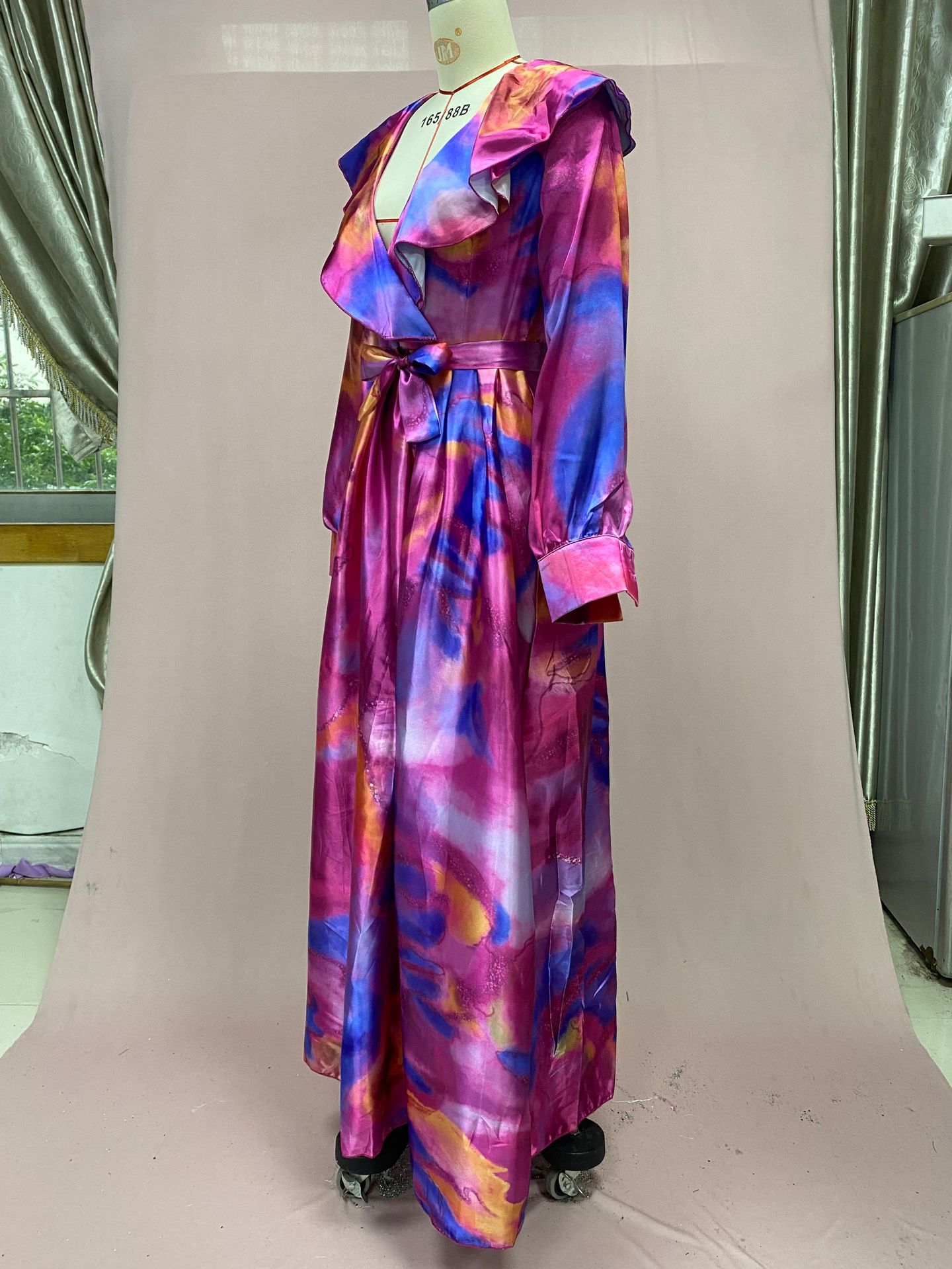 (027) Spring and summer new style printed large swing mesh dress commuting large size women's dress