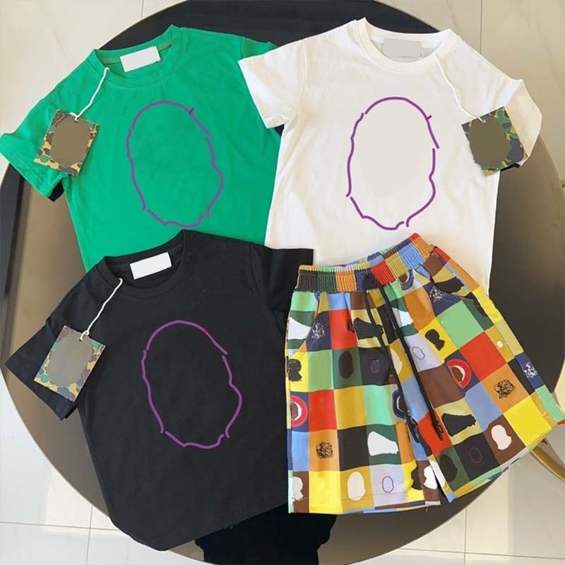 Designer kids Clothing Sets toddler clothes baby T-shirts shorts set children infant boys girls green black white grey casual summer suit-image-1093203995