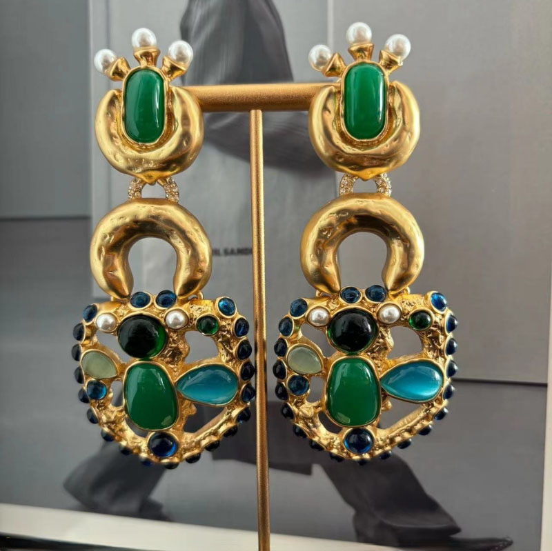 Boucles d'oreilles en laiton plaqué or 18 carats de bonne qualité, bijoux de bonne qualité, avec perles vertes, EH2292