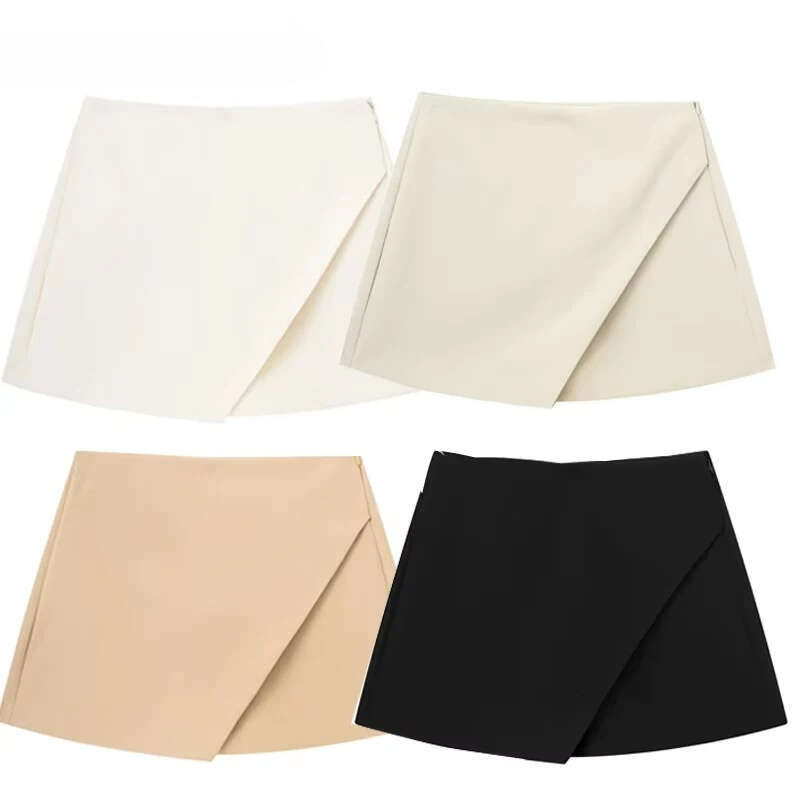 HXAO For Women High Waist White Black Pants Woman Summer 2024 Asymmetric Khaki Skirt Shorts Casual Women's Skort C260126-image-1093224540