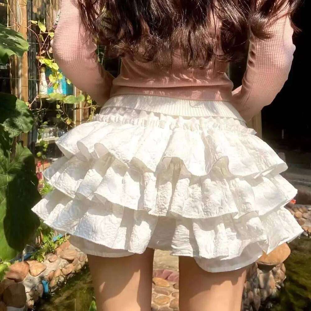 Y2K Sweet Girl's Lolita Pumpkin Shorts Kawaii Doll Ballet-Etyle Tiered Elegant Lady's Princess Mini Puff Skirt New C260126-image-1093224341