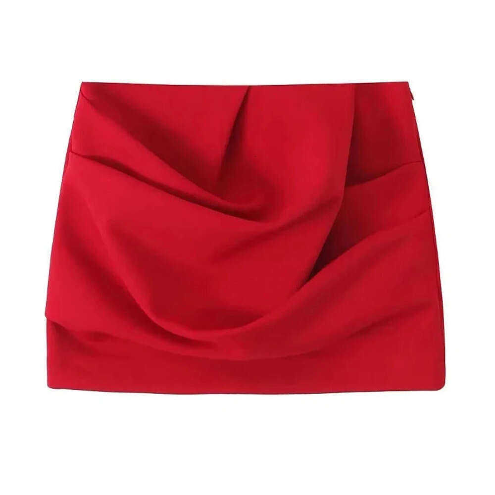 MUJER 2025 Pleated Mini Red High Waist Women's Cylinder Layered Short Skirts for Woman Chic Summer Women Skirt C260126-image-1093224068