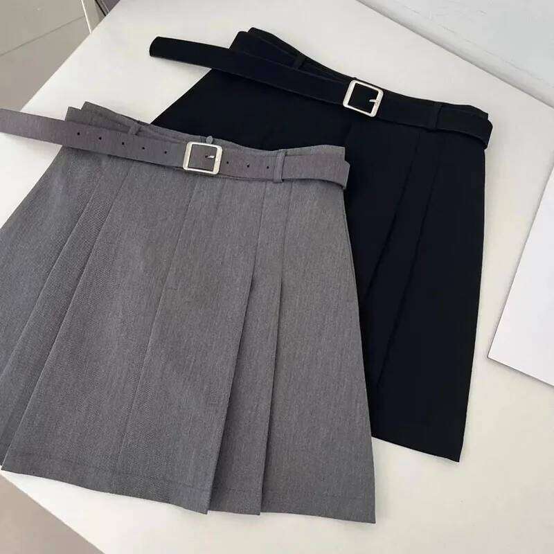 Lucyever Preppy Style A-Line Skirt for Women Summer New High Waist Black Gray Pleated Female Casual Student Mini Skirts C260126-image-1093224527