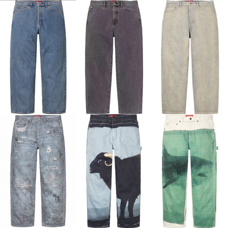 Designer Men's Baggy Jeans Denim Shorts Luxury Pattern Print Washed Jeans Vintage Hip Hop Jorts Long Pant Men Women Street Wear