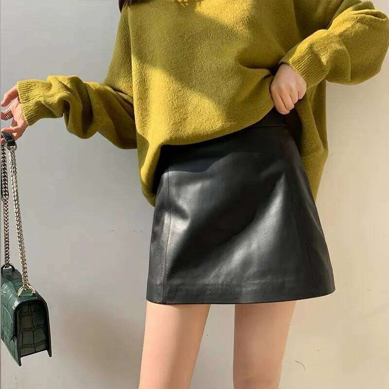 Sheepskin Women 2024 Fashion New High Waist Spring Autumn Slim Mini Skirt Genuine Leather Shorts Boots Y2k C260126-image-1093223536