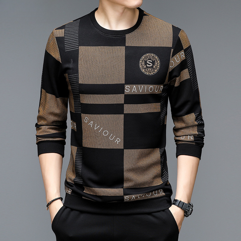 Luxury Brand Designer Clothes Middle-Aged Spring And Autumn Long Sleeve T-Shirt Spring And Autumn Outerwear Trendy Base Shirt Inner Wear Men's