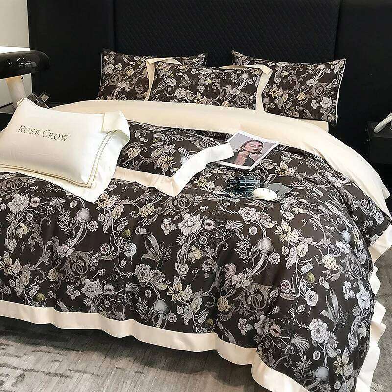 European Retro Digital Printing Egyptian Cotton 4pcs Bedding Sets Comforter/Duvet Cover Fitted Bed Sheet Pillowcases Y260124-image-1093154389