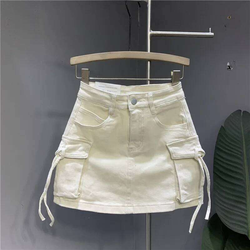 Womens Cargo Low Waist Button Denim Mini Y2k Jean Skirt with Flap Pockets C260205-image-1094351658